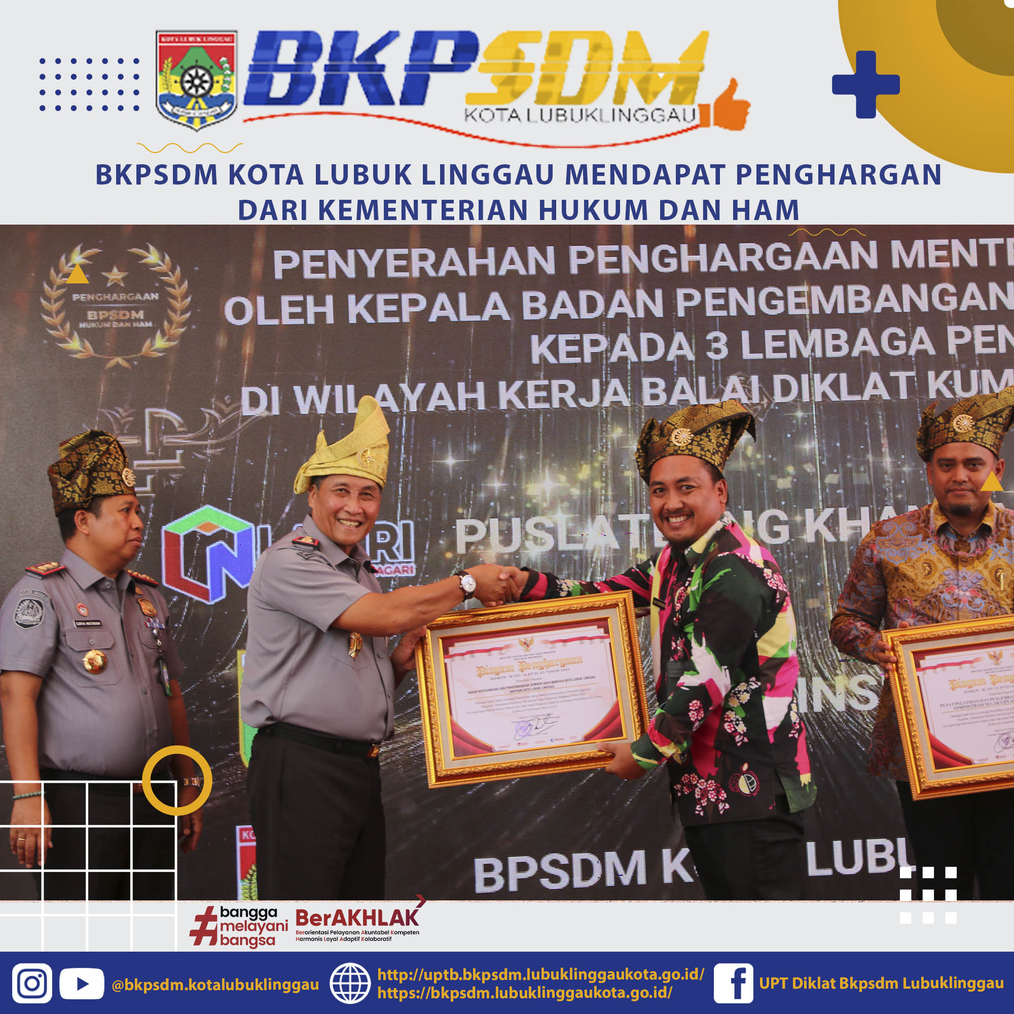 BKPSDM Kota Lubuk Linggau menerima penghargaan dari Kementerian Hukum HAM RI